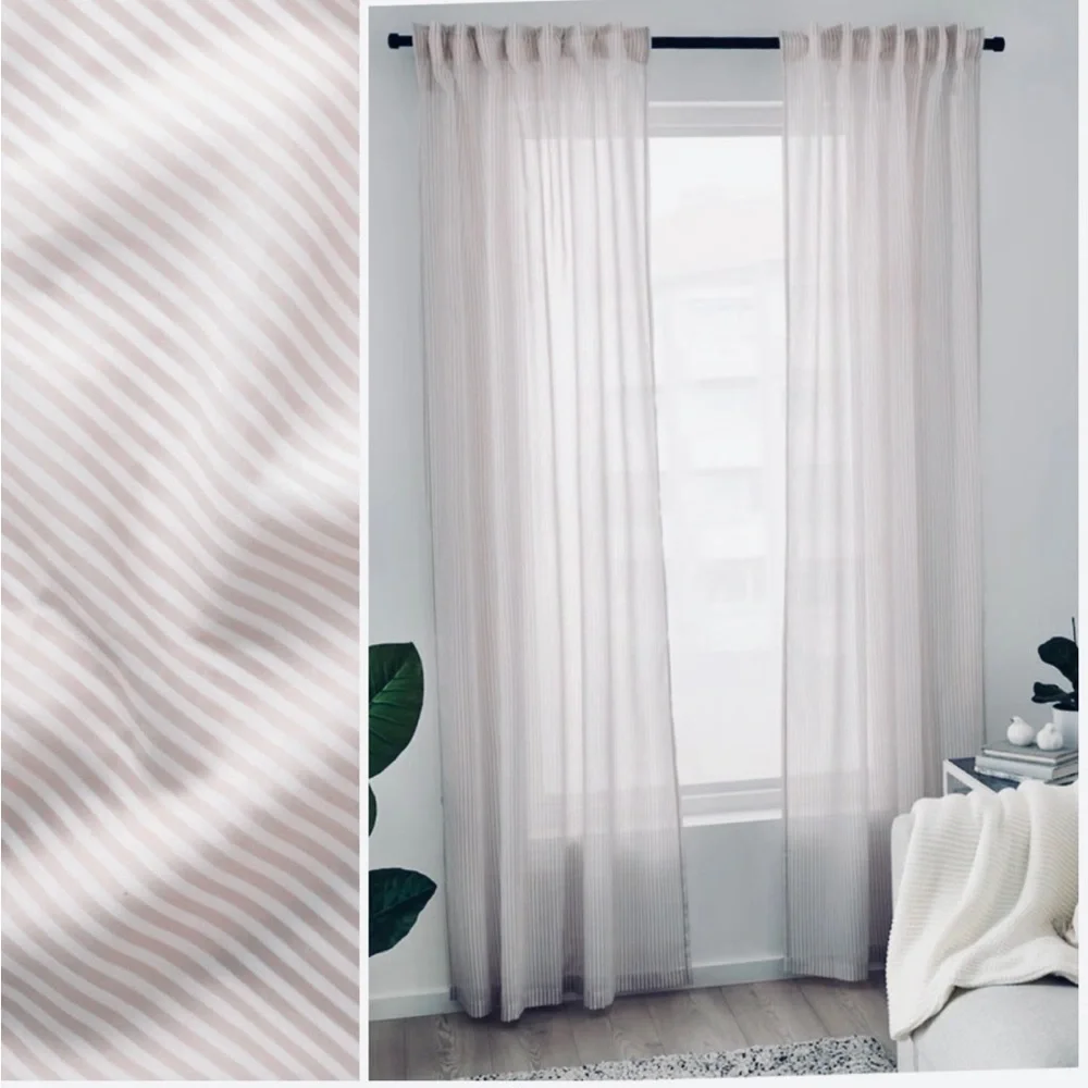 NWT pair of 2 panel curtains neutral color beige stripes LONG 47x98”
